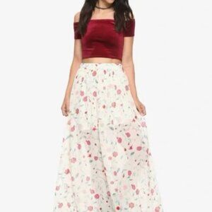 725-32 Hot Topic Disney Princesses Maxi Skirt Floral Icons Layered Size M